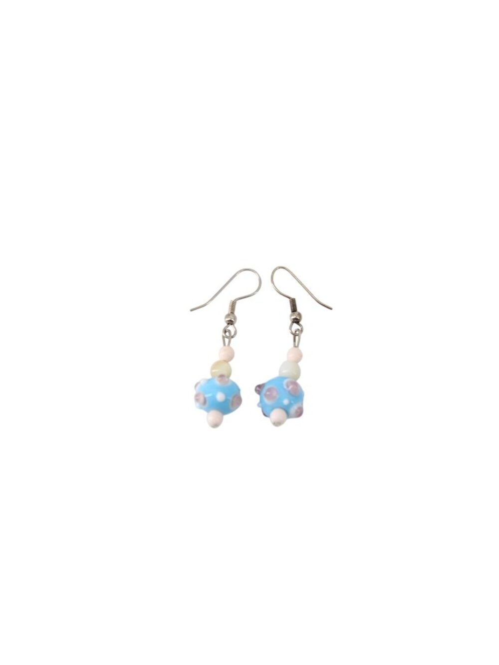 Drop Dangle Beaded Pierced Earrings Glass Light Blue Baby Sky 94515